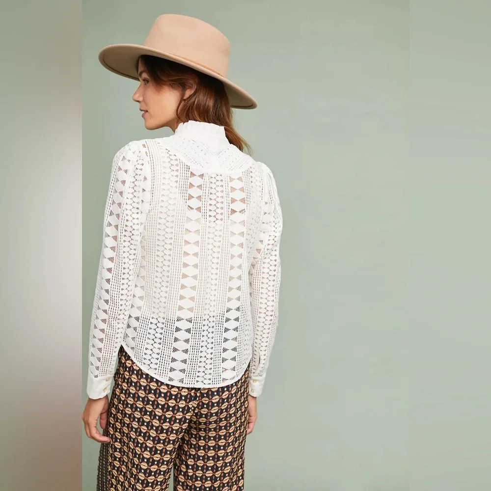 Anthropologie Meadow Rue Lace Button-Down Blouse | Size 6 - Picture 8 of 10